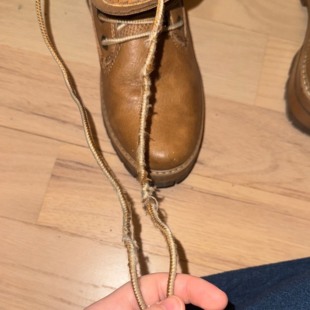 Madden Girl Cognac Lace-Up Faux-Fur Collar Boots - Picture 7 of 9